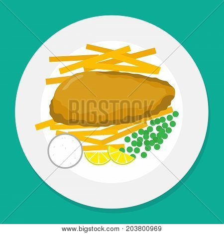 vector illustration of fish and chips on plate