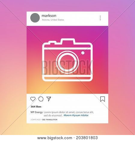 Photo frame vector illustration Social network post frameCamera Icon in trendy style on color background. Camera symbol for your web site design logo Vector illustration
