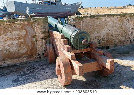 Old Cannon In Fortress In Essaouira. Morocco