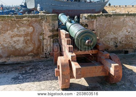 Old Cannon In Fortress In Essaouira. Morocco