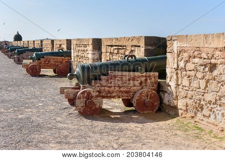 Old Cannons In Fortress In Essaouira. Morocco