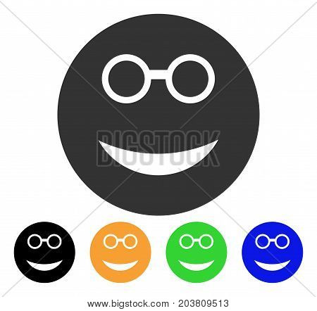 Clever Smiley icon. Vector illustration style is a flat iconic clever smiley symbol with black, gray, green, blue, yellow color versions. Designed for web and software interfaces.