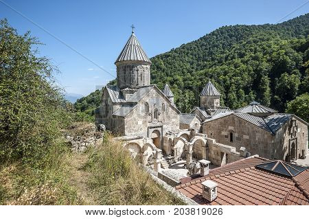 Armenia. The monastery Haghartsin built in the eleventh to the twelfth centuries is located in the picturesque mountains.
