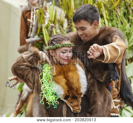 KAMCHATKA RUSSIA - SEPTEMBER 09 2017: Aborigine of Kamchatka dancing on dance marathon. Feast of the Aborigines of Kamchatka 