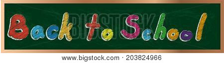 Back to school text on green board with chalk vector design