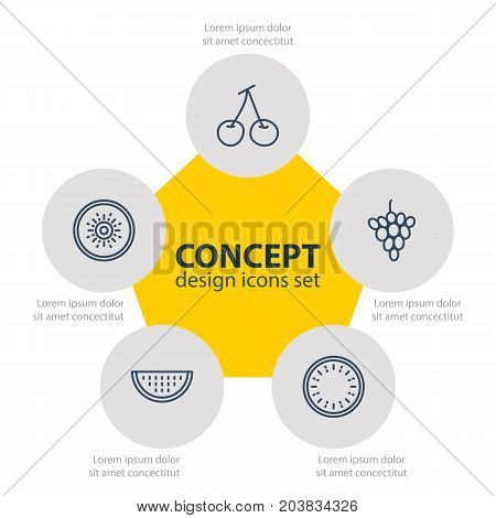Editable Pack Of Morello, Exotic Fruit, Vineyard And Other Elements.  Vector Illustration Of 5 Dessert Icons.
