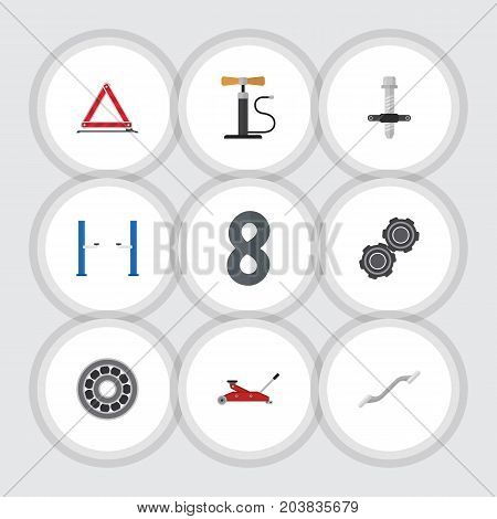 Flat Icon Service Set Of Coupler, Muffler, Brake Disk And Other Vector Objects