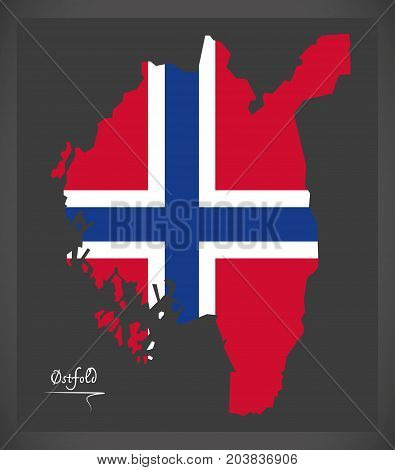 Ostfold Map Of Norway With Norwegian National Flag Illustration