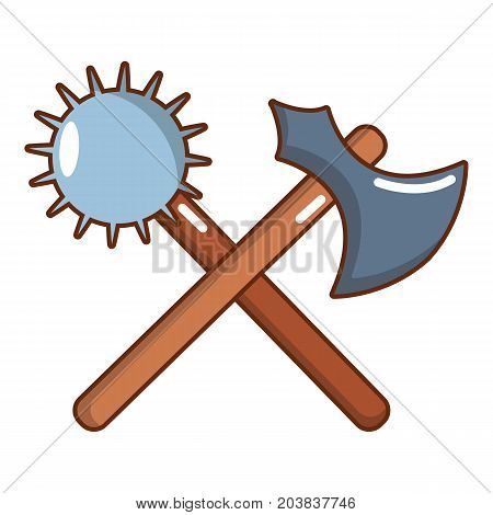 Medieval battle ax and mace icon. Cartoon illustration of medieval battle ax and mace vector icon for web