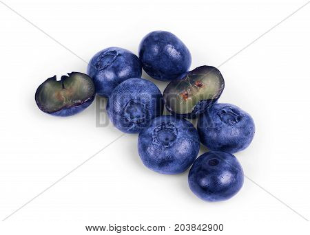 Stack of blueberries isolated on white with clipping path