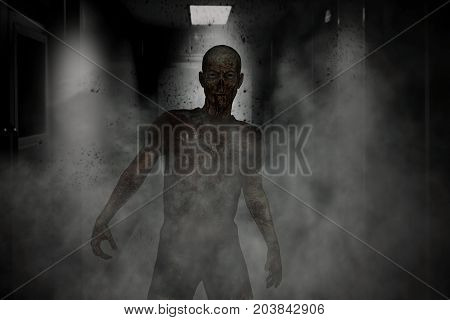 3d illustration of aggressive zombieHorror background mixed media
