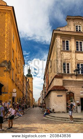 Warsaw, Poland - August 2, 2017: Architecture And People On The Street New World In Warsaw.