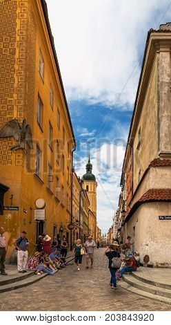Warsaw, Poland - August 2, 2017: Architecture And People On The Street New World In Warsaw.