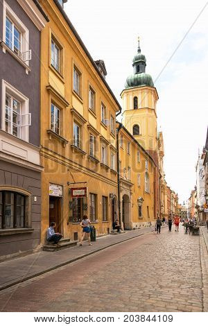 Warsaw, Poland - August 2, 2017: Architecture And People On The Street New World In Warsaw.