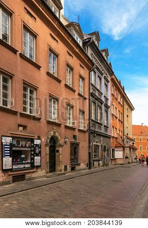 Warsaw, Poland - August 2, 2017: Architecture And People On The Street New World In Warsaw.