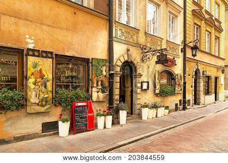 Warsaw, Poland - August 2, 2017: Architecture And People On The Street New World In Warsaw.