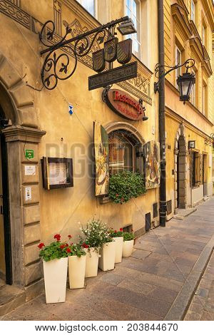 Warsaw, Poland - August 2, 2017: Architecture And People On The Street New World In Warsaw.