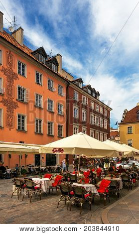 Warsaw, Poland - August 2, 2017: Architecture And People On The Street New World In Warsaw.