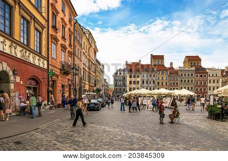 Warsaw, Poland - August 2, 2017: Architecture And People On The Street New World In Warsaw.