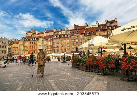 Warsaw, Poland - August 2, 2017: Architecture And People On The Street New World In Warsaw.