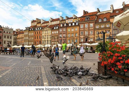 Warsaw, Poland - August 2, 2017: Architecture And People On The Street New World In Warsaw.