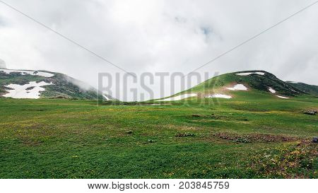 Among Caucasus Mountains. Russia, Sochi, Krasnaya Polyana, Rosa Khutor Altitude 2300m