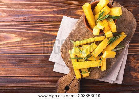Polenta Fries With Rosemary. Italian Appetizers. Top View.