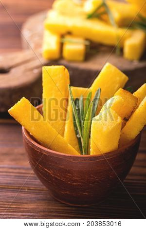 Polenta Fries With Rosemary. Italian Appetizers. Horizontal View.