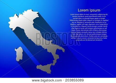 Abstract map of Italy with long shadow on blue background of vector illustration