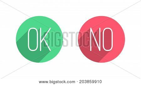 OK and NO Vector Flat Buttons on White Background. Design Elements for SMM, CEO, APP, UI, UX, Marketing, Business, Advertisement, Digital Network