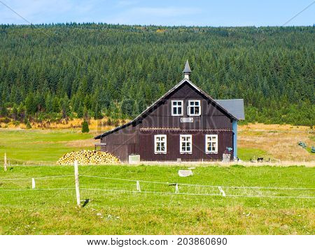 Museum of Jizera Mountains in an old rural wooden cottage, Jizerka village, Czech Republic.