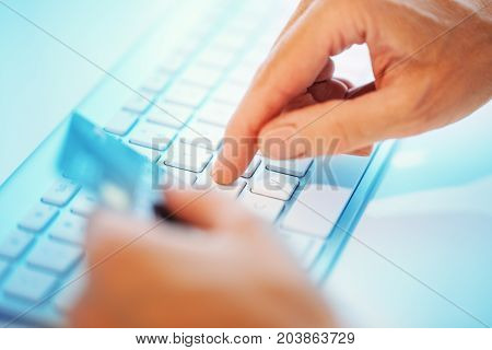 Paying online with credit card. Concept of paying on the net.