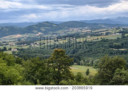 Summer landscape along the road from Serramazzoni to San Dalmazio (Modena Emilia Romagna Italy) at summer
