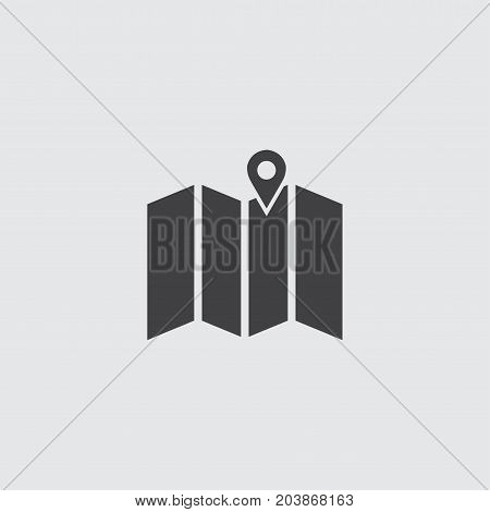 Map with pin icon in a flat design in black color. Vector illustration eps10
