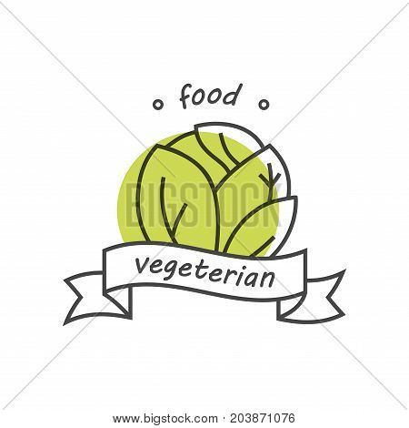 Green and organic products label or badge - icons and illustrations related to fresh and healthy food -natural and organic. Vegeterian food. Cabbage