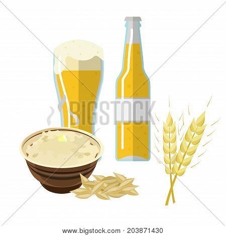 Wheat, barley, oat and rice. Cereals 3d icon vector set