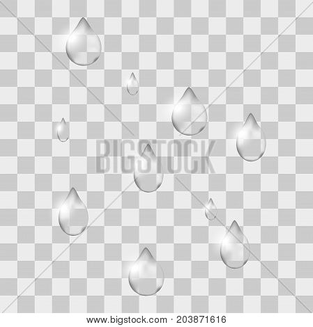 Set of transparent drops of different shapes in gray colors