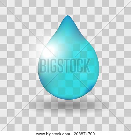 Realistic single water drop isolated on white vector illustration,