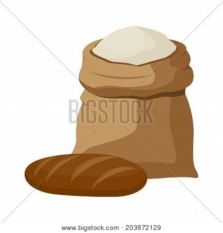 Linen sack full of flour icon. Flat illustration of linen sack full of flour vector icon for web
