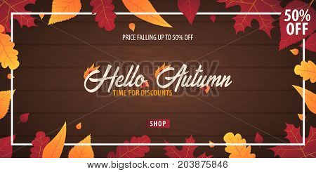 Autumn Background With Leaves For Shopping Sale Or Promo Poster And Frame Leaflet Or Web Banner. Vec