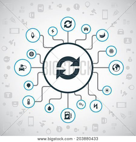 Elements Maize, Socket, Planet And Other Synonyms Lightning, World And Thermometer.  Vector Illustration Set Of Simple Power Icons.
