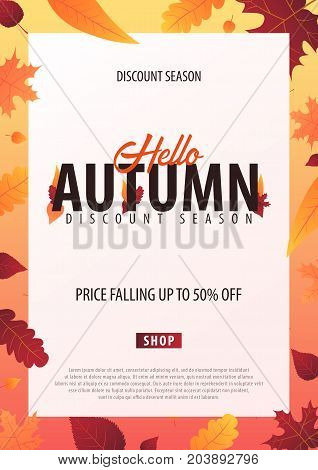 Autumn Background With Leaves For Shopping Sale Or Promo Poster And Frame Leaflet Or Web Banner. Vec