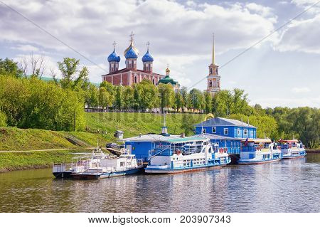 View of Ryazan Kremlin from Trubezh river. Ryazan city, Russia