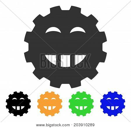 Laugth Smiley Gear icon. Vector illustration style is a flat iconic laugth smiley gear symbol with black, grey, green, blue, yellow color variants. Designed for web and software interfaces.