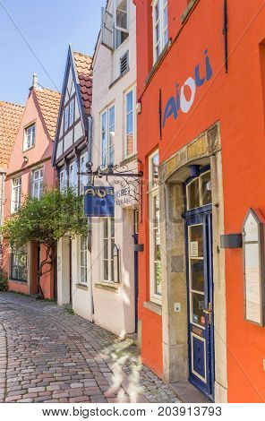 BREMEN, GERMANY - AUGUST 23, 2017: Colorful houses of the Schnoor district in Bremen, Germany