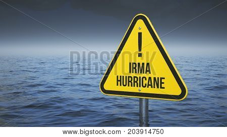 Sign Irma hurricane immersed in water. Concept 3d