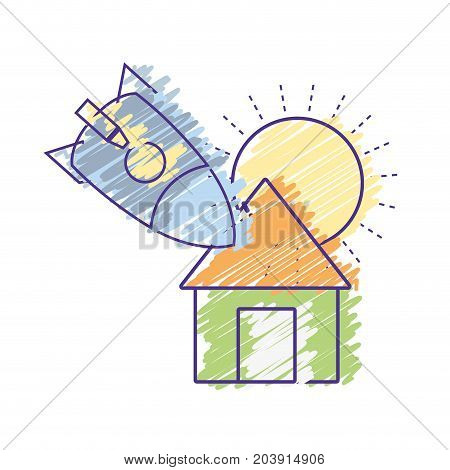 sun and rocket crashed with the roof house vector illustration