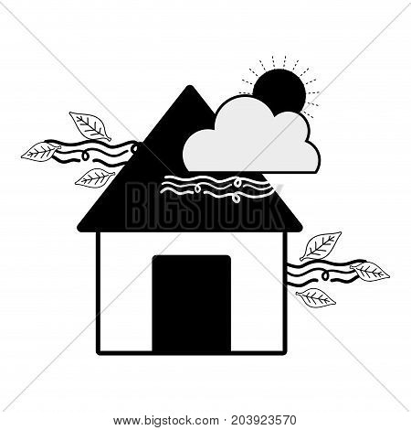 contur house with cloud and sun natural weather vector illustration
