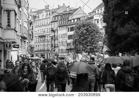 Large Crowd French Street Political March During A French Nationwide Day Against Macrow Labor Law
