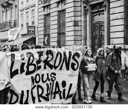 Political March During A French Nationwide Day Against Macrow Labor Law